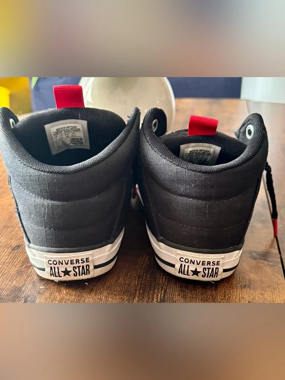 Converse Kids' All Star High-Top Sneakers - Black with Red Pull Tab Size: 3